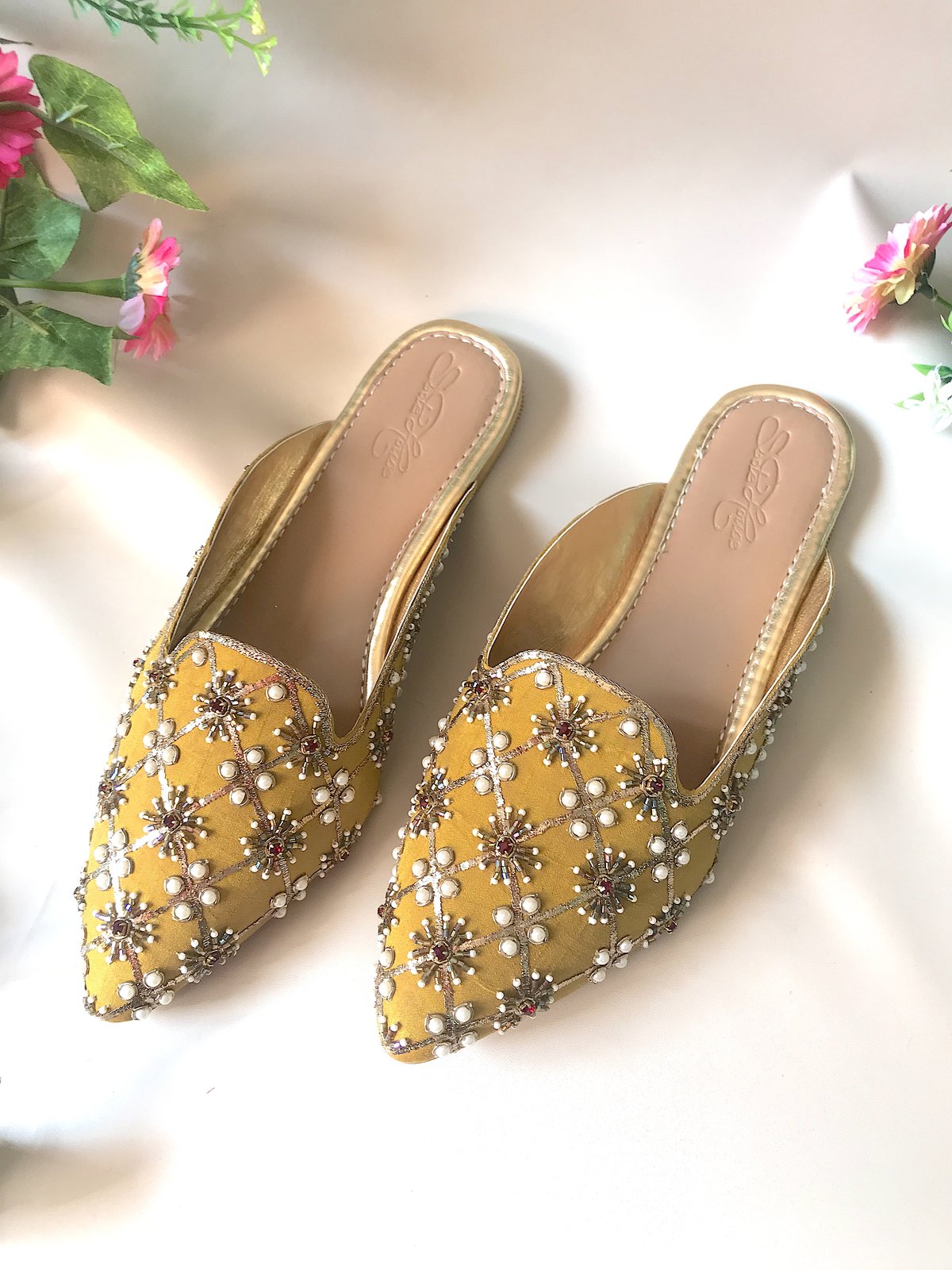 Yellow Nakshi Mules